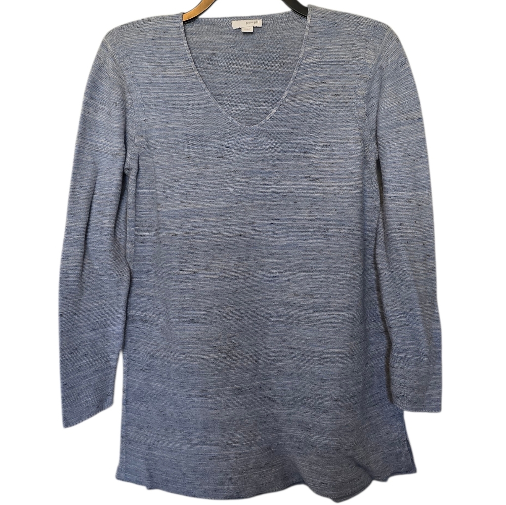 Pure Jill Blue V-neck Sweater Linen Blend Size Small